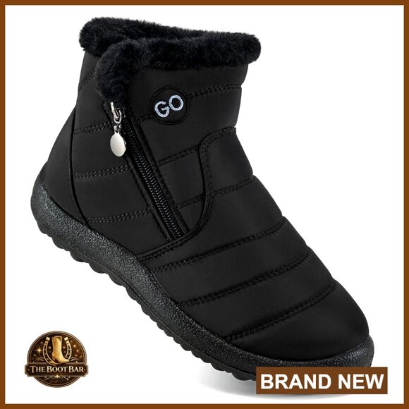 Shoes - Waterproof Snow Boots Women Winter Warm Ankle Booties Faux Fur Lined Slip On